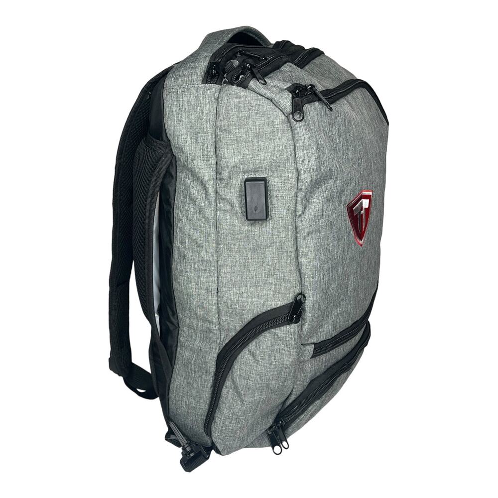 Padded Backpack Work Travel Bike School Laptop USB Charging Port & Cable Gray